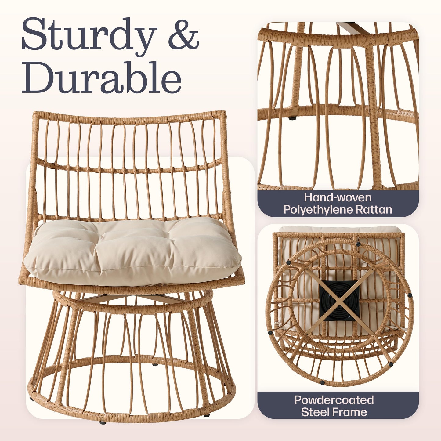 Alaterre Furniture Servana Outdoor Wicker Chair - Oversized Outdoor Swivel Chair with Cushion - Weather-Resistant Patio Lounger - Boho Patio Furniture for Backyard, Balcony, Sunroom, Living Room (Tan)