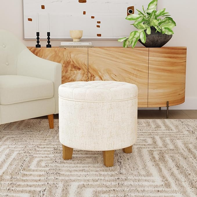 Homepop Home Decor | Upholstered Round Tufted Foot Rest Ottoman | Ottoman