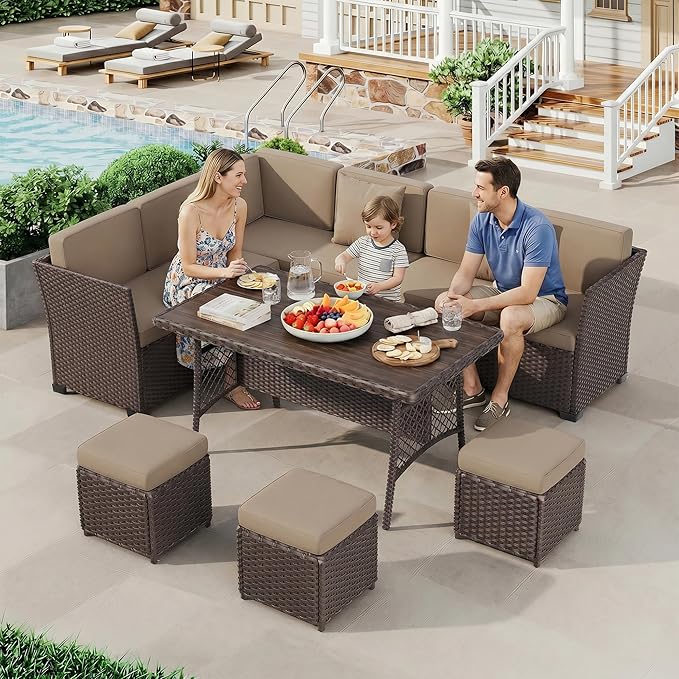 LOUVIXA 7 Pieces Patio Furniture Set, Outdoor Patio Furniture, Wicker