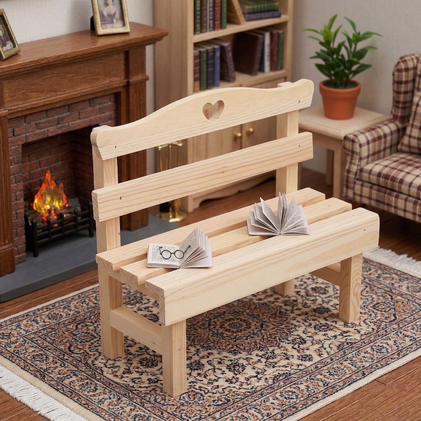 Toyvian 1pc Miniature Bench Decor Creative Photography Prop for Dollhouses Charming Pine Figurine for for Display Gifting