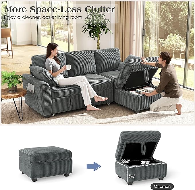 Ihanherry 81-inch Corduroy Modular Sectional Sofa Bed