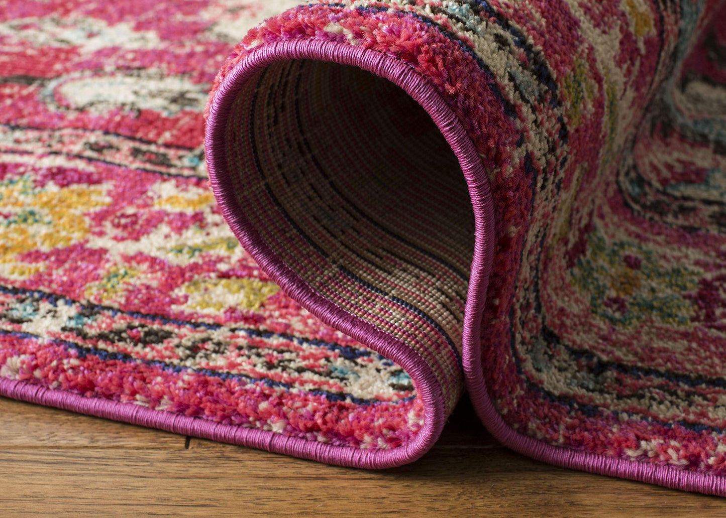SAFAVIEH Monaco Collection Runner Rug - 2'2" x 14', Pink & Multi, Non-Shedding & Easy to Clean, Distressed Medallion Design, Ideal for Hallway, Foyer, Entryway, Kitchen, Bedroom (MNC243D)