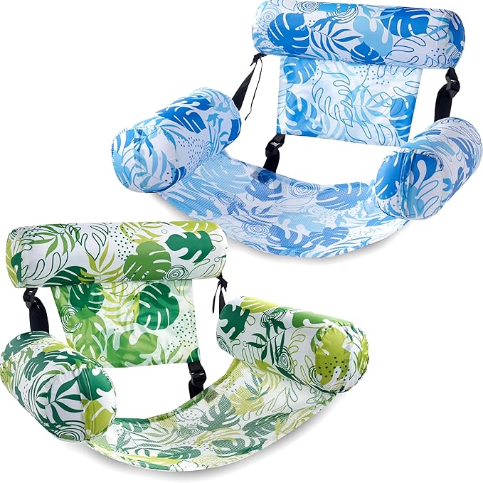 SLOOSH Inflatable Pool Floats Adult, 2 Packs Floating Lounge Chairs, Blow up