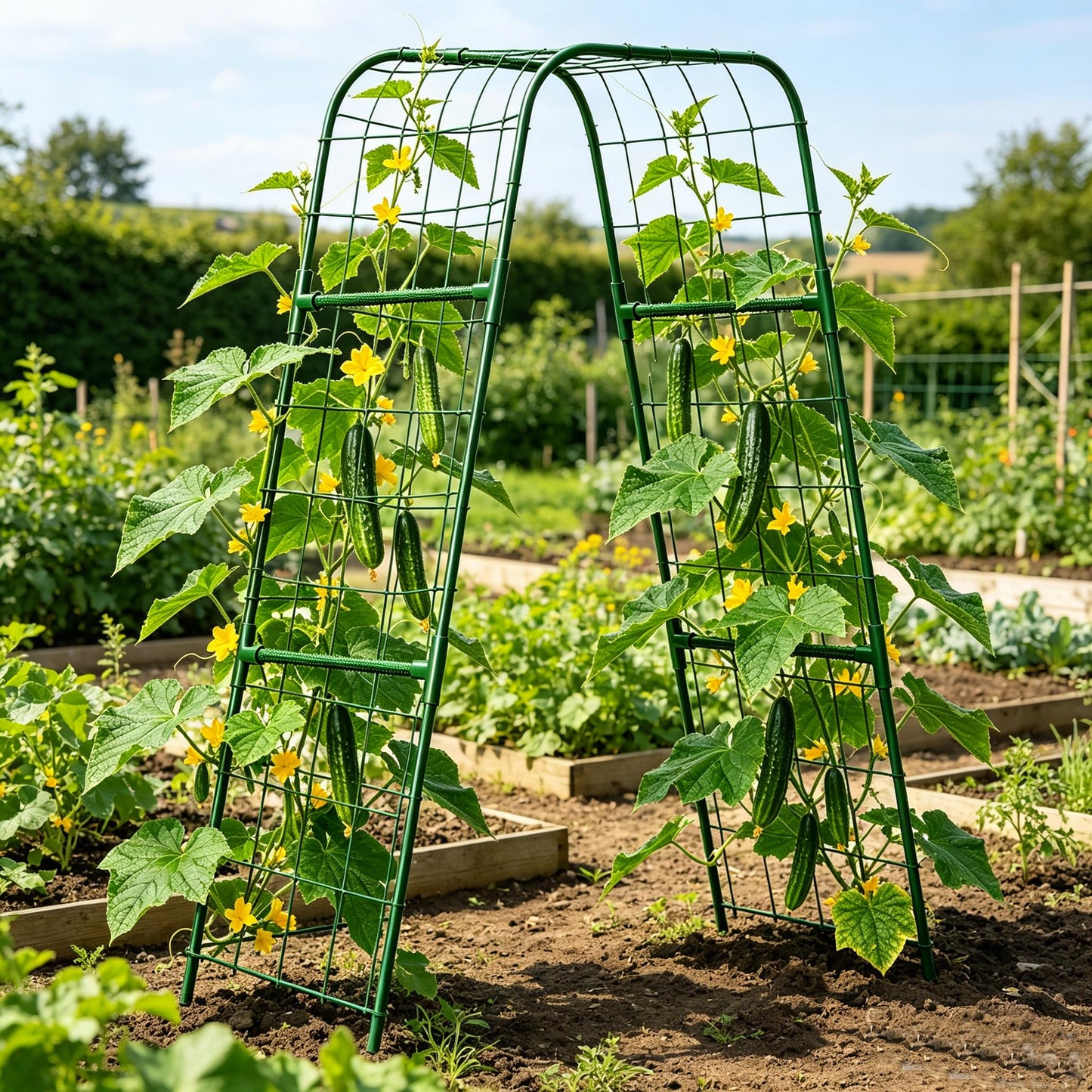 U-Shape Cucumber Trellis for Raised Bed, Garden Trellis for Climbing Plants Outdoor, Metal Arch Plant Support, Vegetables Trellis for Squash Grape Pea Bean Vines Flower 47x15.7in