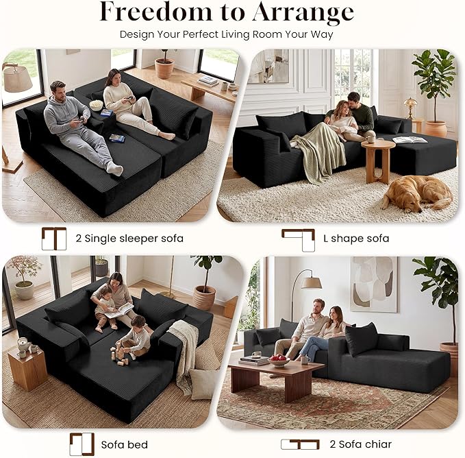 GRUSIGN 106" Oversized Sectional Boneless Sleeper Sofa Bed Couches
