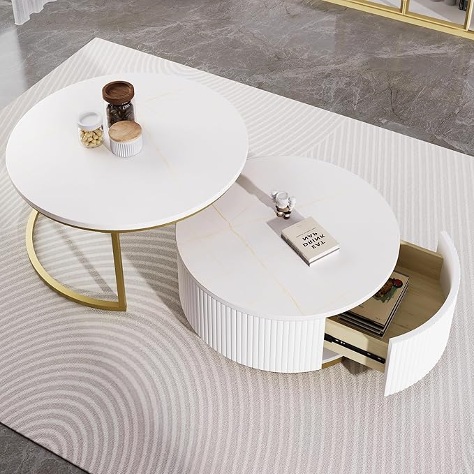 27.6" Modern Round Nesting Coffee Table Fluted
