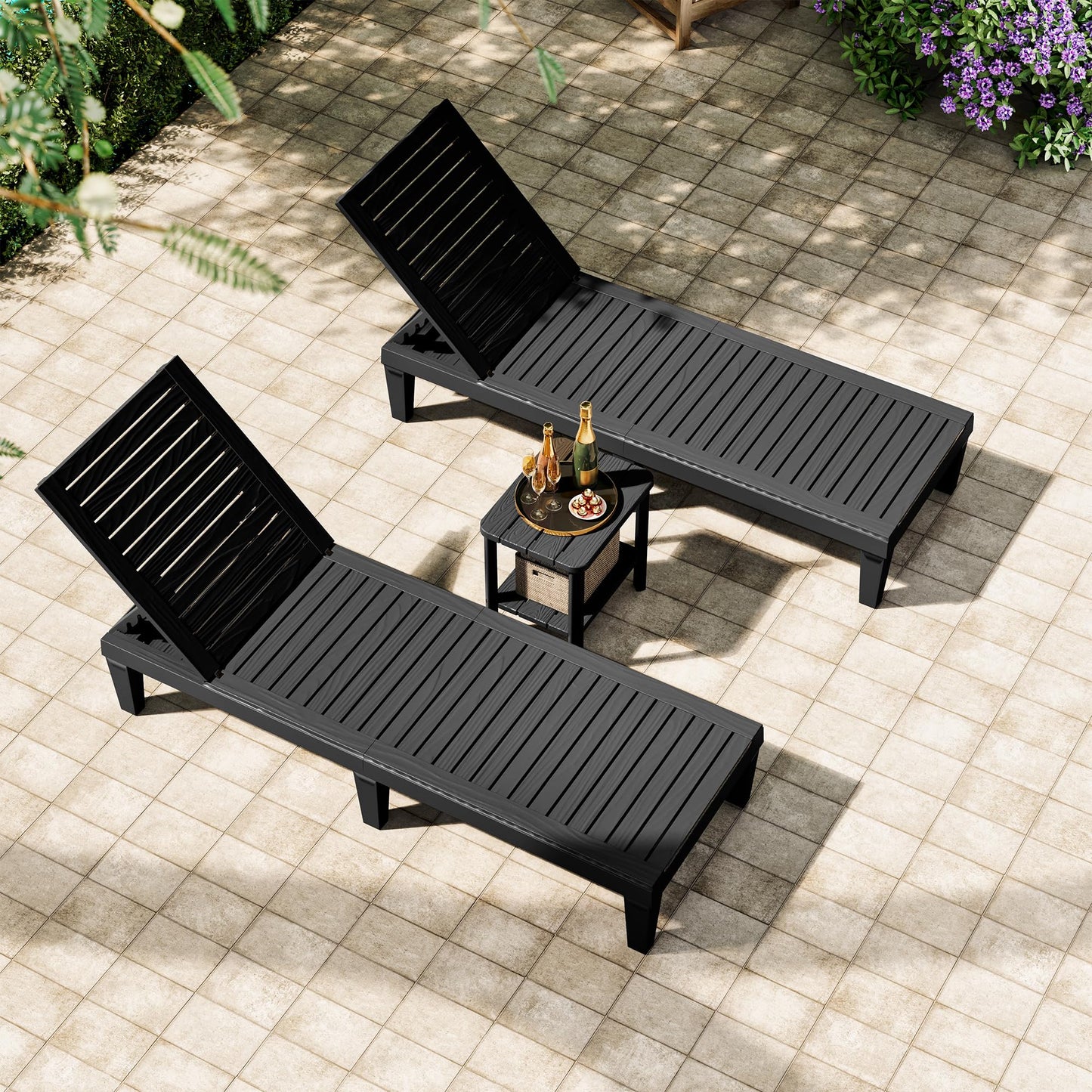 KAMABOKO Outdoor Side Table for Patio, 2-Tier Adirondack End Table 16" HDPE Waterproof Square Storage All-Weather Table for Lawn, Pullside, Beach and Indoor