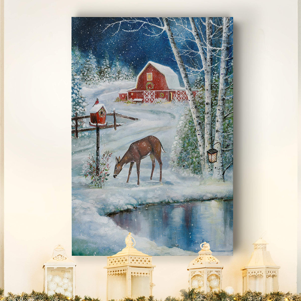 Renditions Gallery Abstract Christmas Decorations for Wall Holiday Skating Christmas Deer Canvas Art Wall Paintings for Bedroom Dining Living Room Office Home Kitchen Wall Decor - 32"X48" LT18