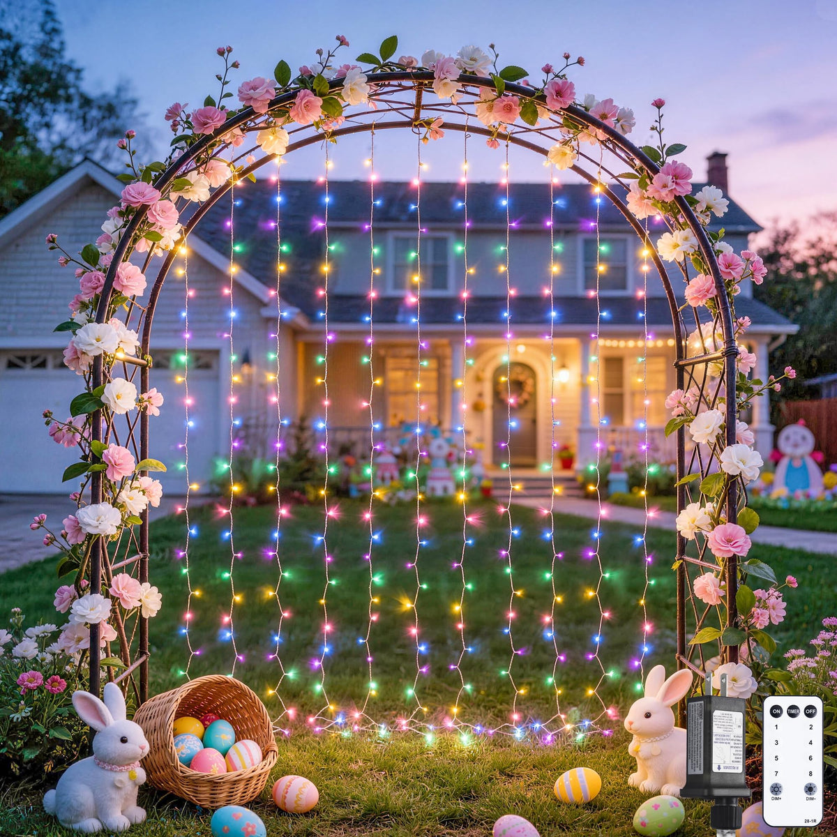 JMEXSUSS 300LED Easter Decorations Curtain Lights with Remote, 9.8x9.8ft Easter Sting Lights Plug in for Bedroom Wall Window Party Backdrop Porch Patio Garden Yard Indoor Outdoor Decor