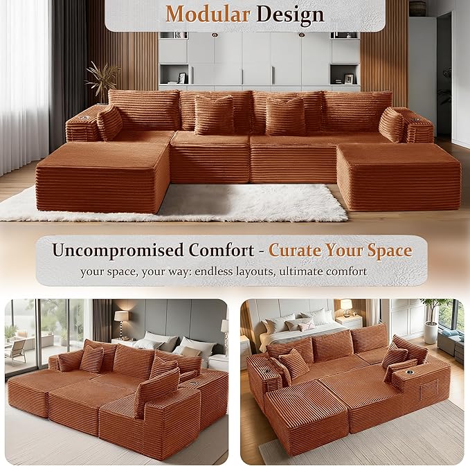 138" Cloud Sectional Couch, Comfort U Shaped Boneless Couch