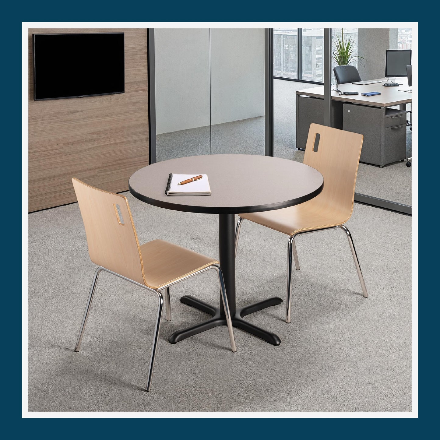OEF Furnishings OEFCT13636XDGY Premium Commercial-Grade Restaurant and Breakroom Cafe Table (Round, 36 in Diameter, 30 in Dining Height, X-Base, Black Frame, Gray Nebula Laminate)