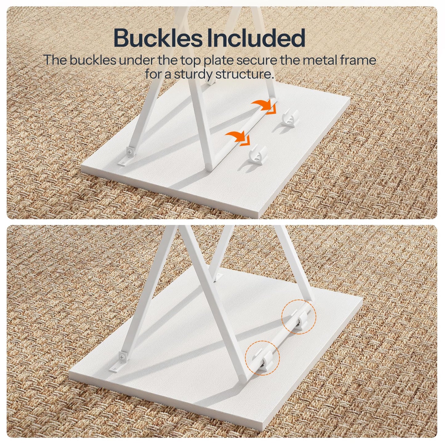 HOOBRO Folding TV Tray Tables, Set of 2 Side Table for Small Space, Industrial Snack Tables for Eating at Couch, Stable Metal Frame, Easy Assembly, Space Saving, White WW25BZ01N1