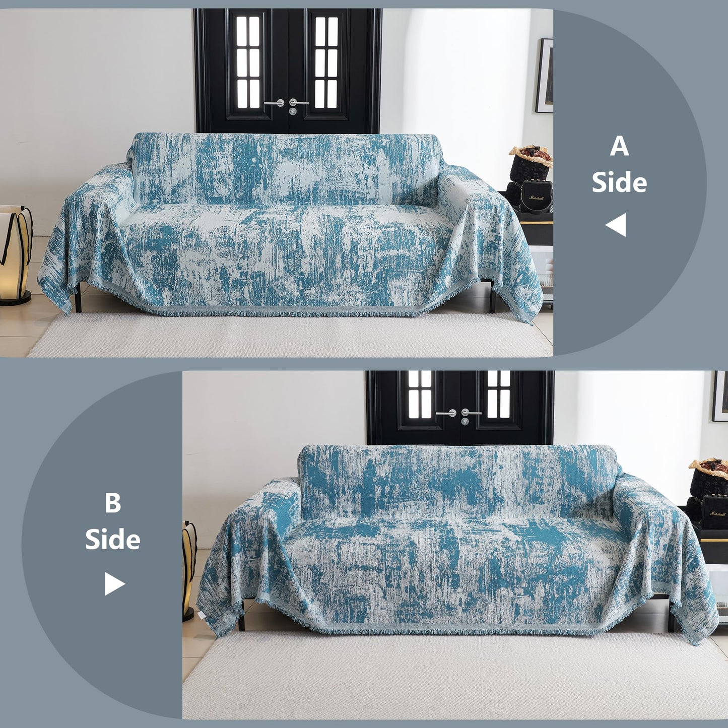 MYSKY HOME Couch Cover for Sectional Sofa Set Sage Geometric Furniture Sofa Cover Washable for Dog Cat Pets Couch Cover 3 Seat Sofa Chenille Couch Protector Multi-Use Couch Covers Blanket,71" X134"