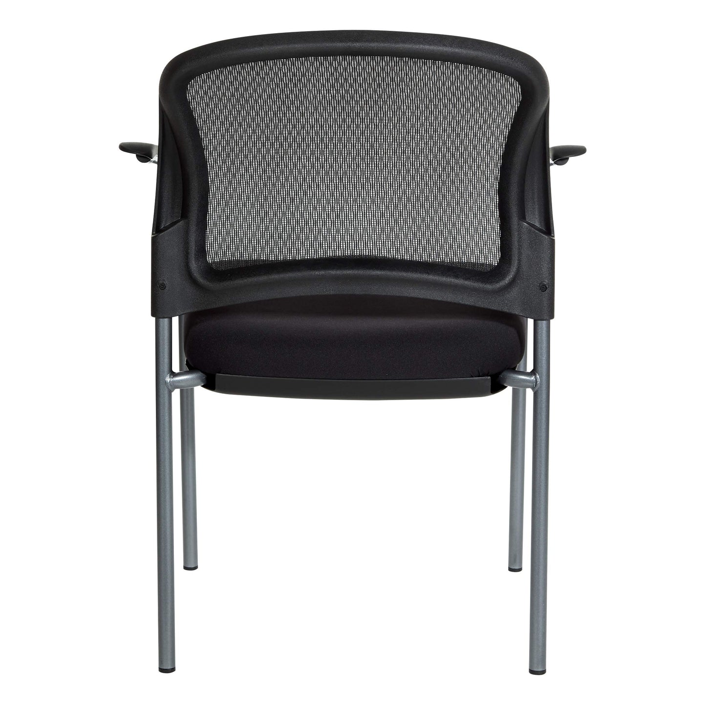 Office Star ProGrid Mesh Back Deluxe Stacking Visitor's Chair with Padded Seat and Titanium Finish Frame, with Armrests, Coal FreeFlex Fabric
