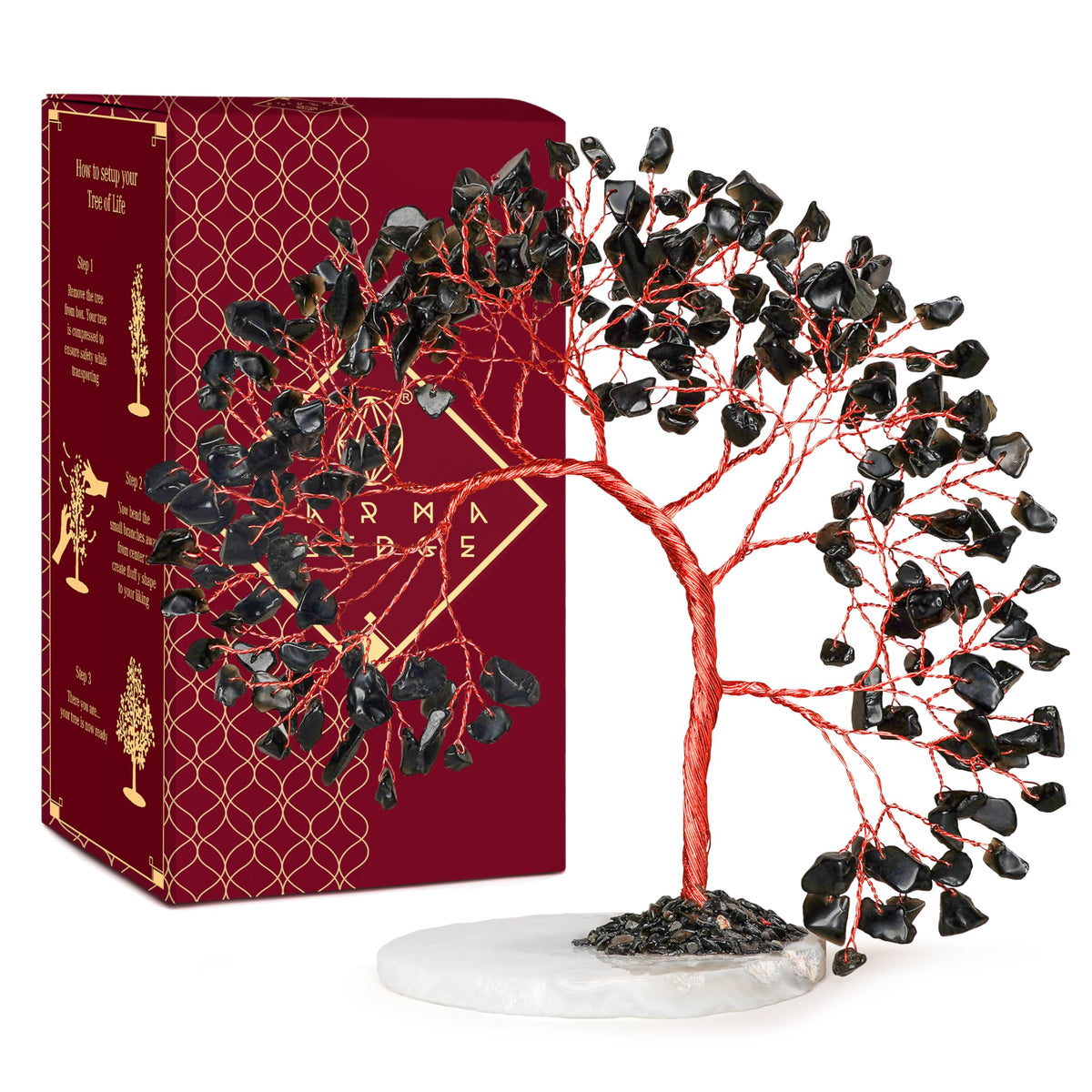 KARMAPLEDGE Crystal Tree of Life for Home, Office, Room, Wall Decor to Bring Money & Good Luck, Handmade Black Obsidian Healing Chakra Tree Unique Birthday Gifts for Women, Men, Mom & Dad