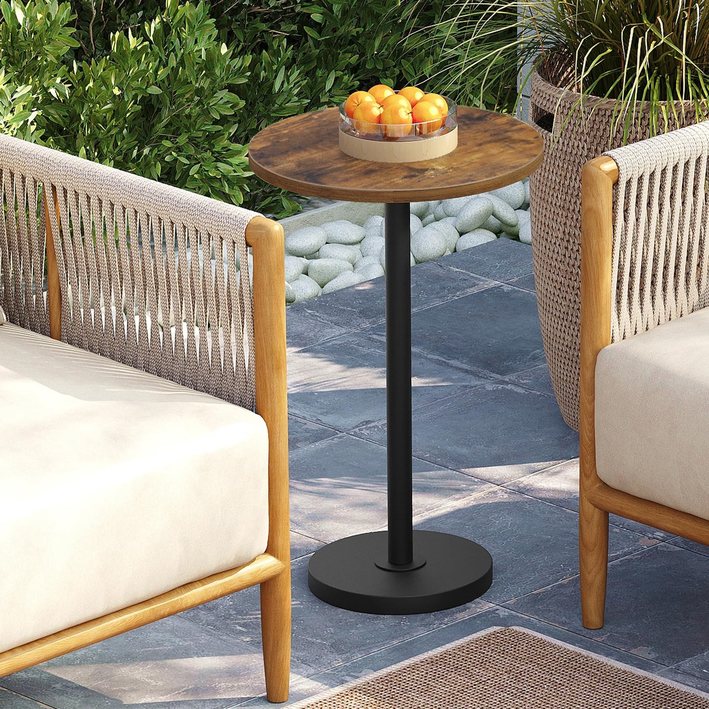 YATINEY Round Side Table, Small Drink Table, Pedestal Martini Table, End Table for Small Spaces in Living Room, Bedroom, Dormitory, Rustic Brown and Black ET30BR