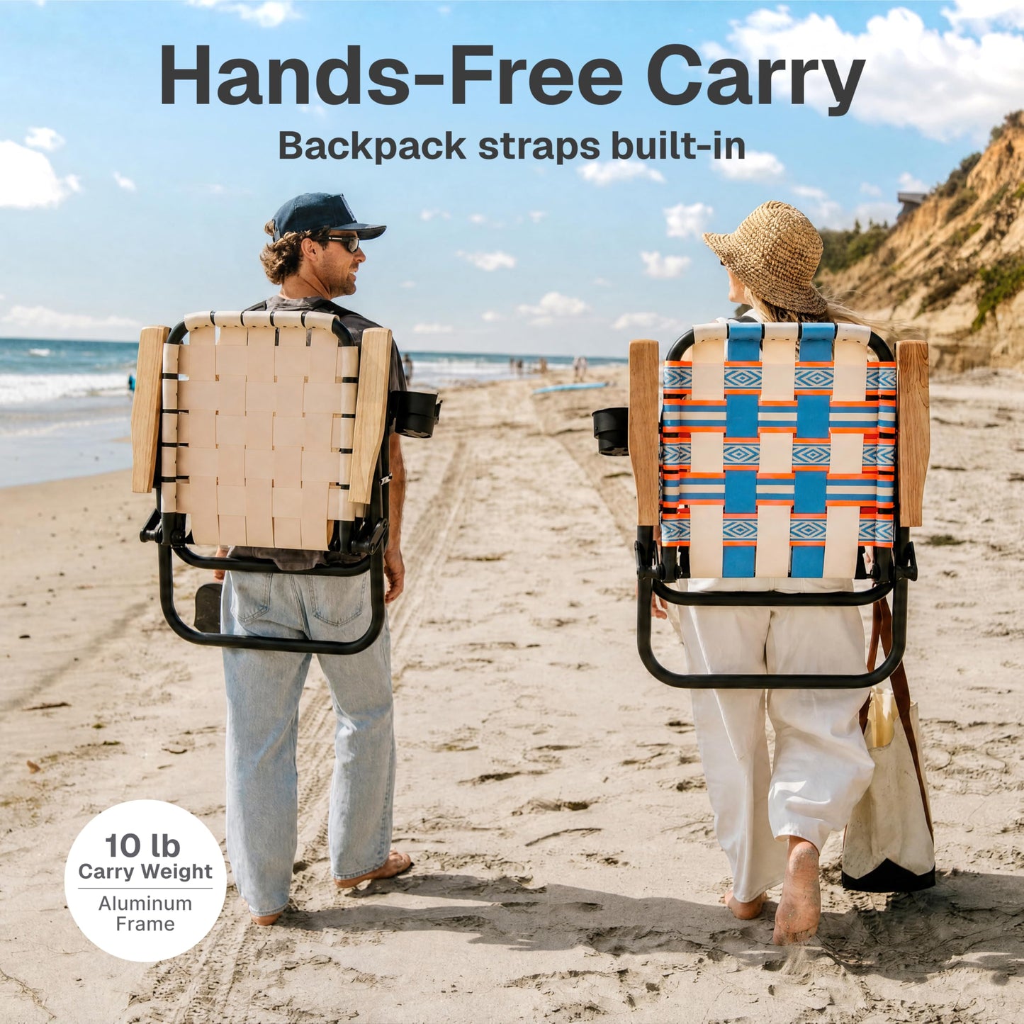 GoSports Outdoors WOVN Beach Backpack Chair - Premium Folding Camping Chair - 9 Styles Available - Baja