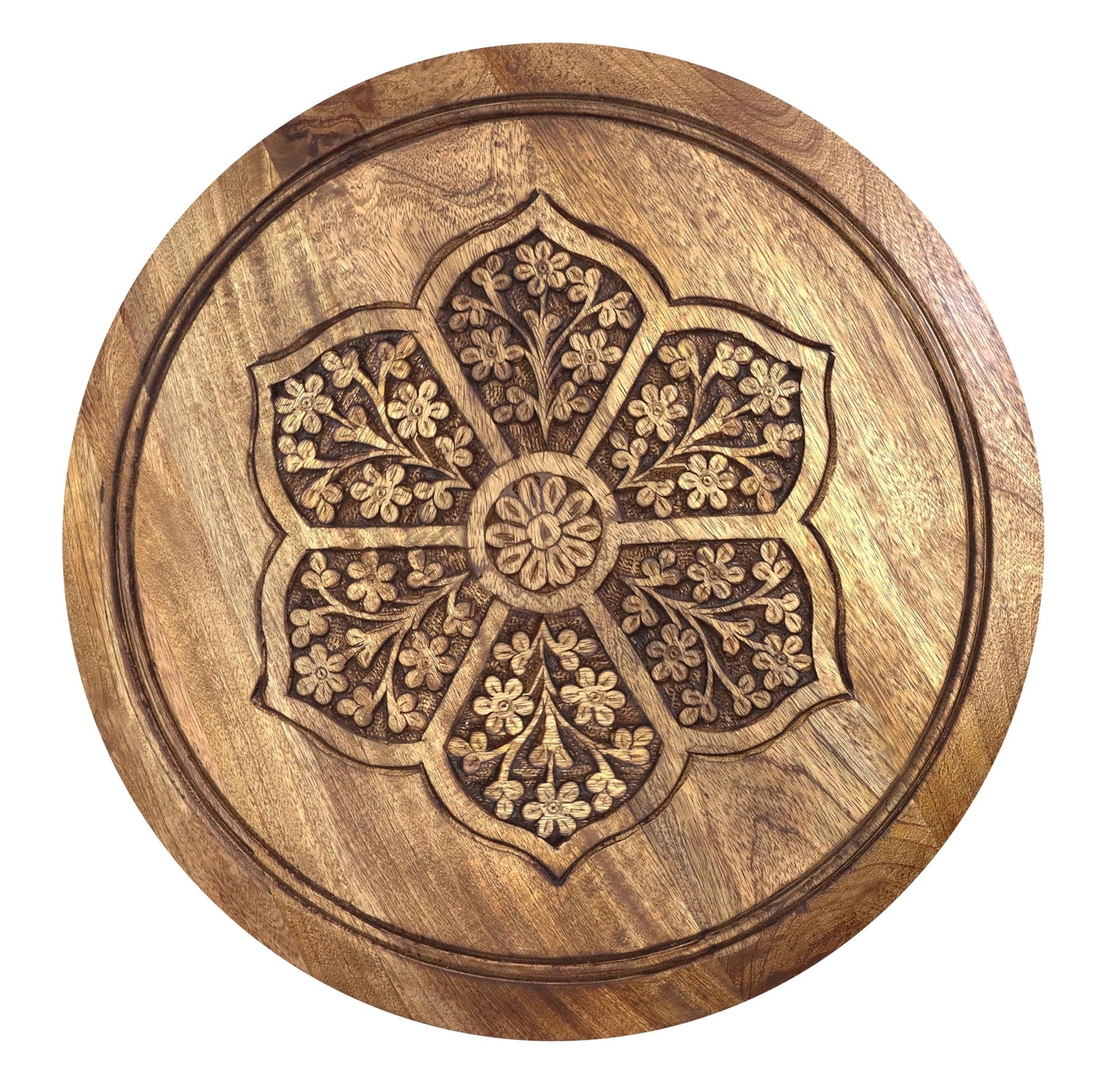 COTTON CRAFT Solid Wood End Table - Hand Carved Accent Table - Global Boho Side Table - Easy to Assemble Round Table - Small Spaces Entryway Living Room Bedside Farmhouse - 18 Inches Round - Natural