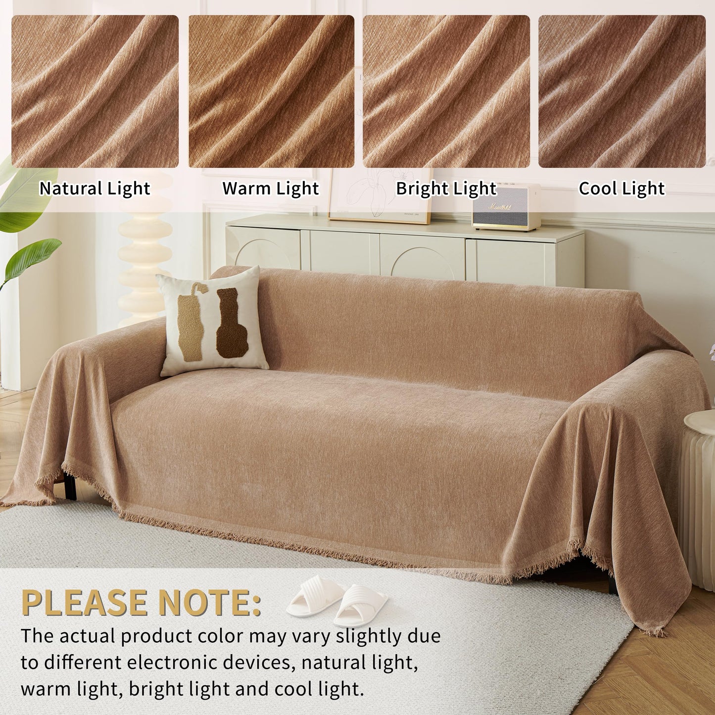 KaviKon Sectional Couch Covers 2-Piece for L Shape Sofa, Chenille Washable Sofa Cover for 2-3 Cushion Couch, Non-Slip Furniture Protector for Dogs,Pets, Soft Couch Blanket Slipcovers Sets (L-Khaki)