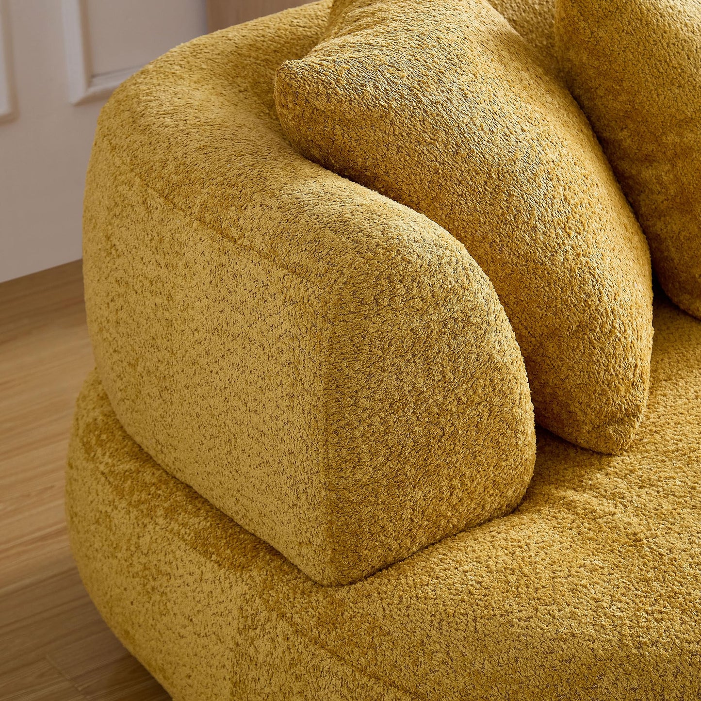 BBTJOINT Modern Curved Bubble Sofa, Mustard Yellow loveseat Sectional,Upholstered Couch, Contemporary Design,Minimalist 102 '' Chaise for Living Room, Boucle Fabric Deep Seat