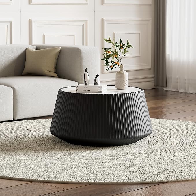 Modern Marble Nesting Coffee Table Set of 2, 26.77" Cup Shaped Coffee and End