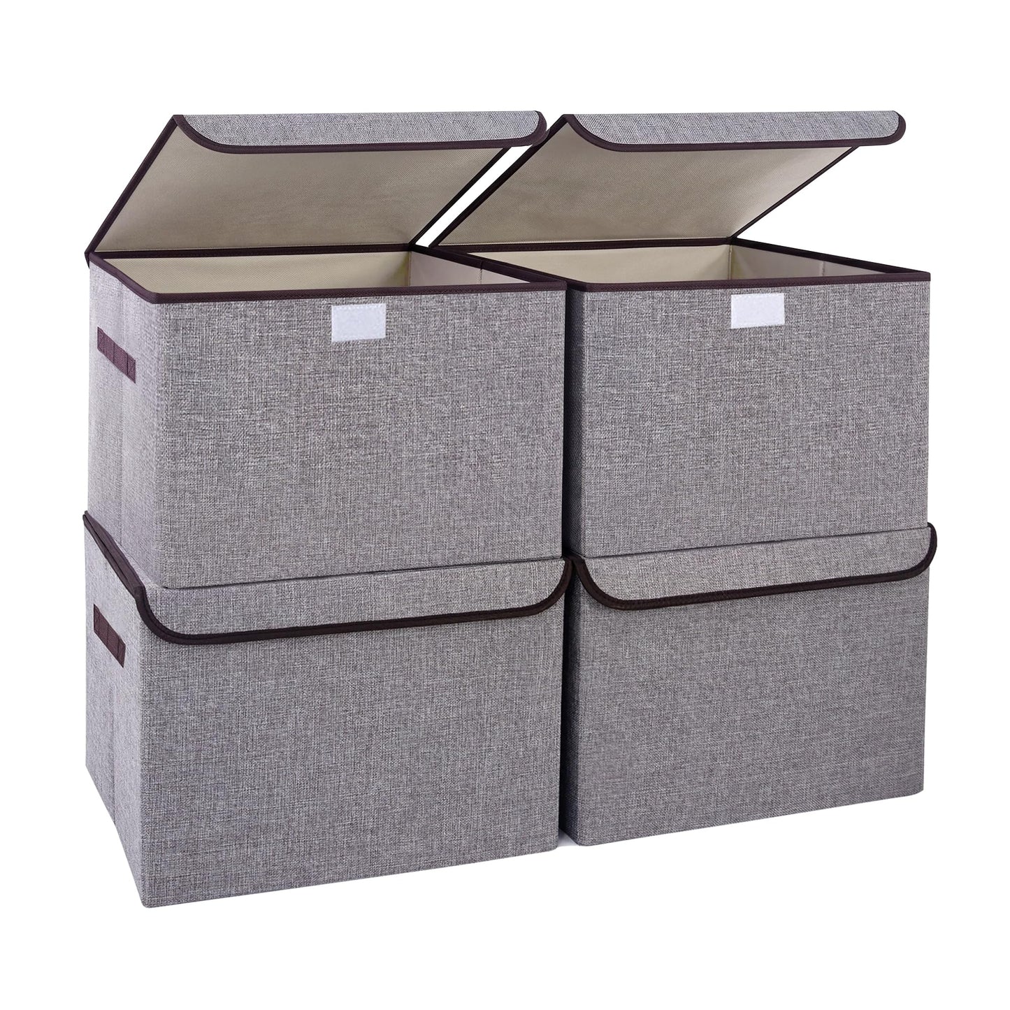 Bagnizer Large 22 Quart Linen Fabric Foldable Storage Bin Cube Organizer Basket with Flip-Top Lid & Handles, Clothes Blanket Box for Home, Office, Closet, Gray, 4 Pack 14.6 x 9.5 x 9.5”