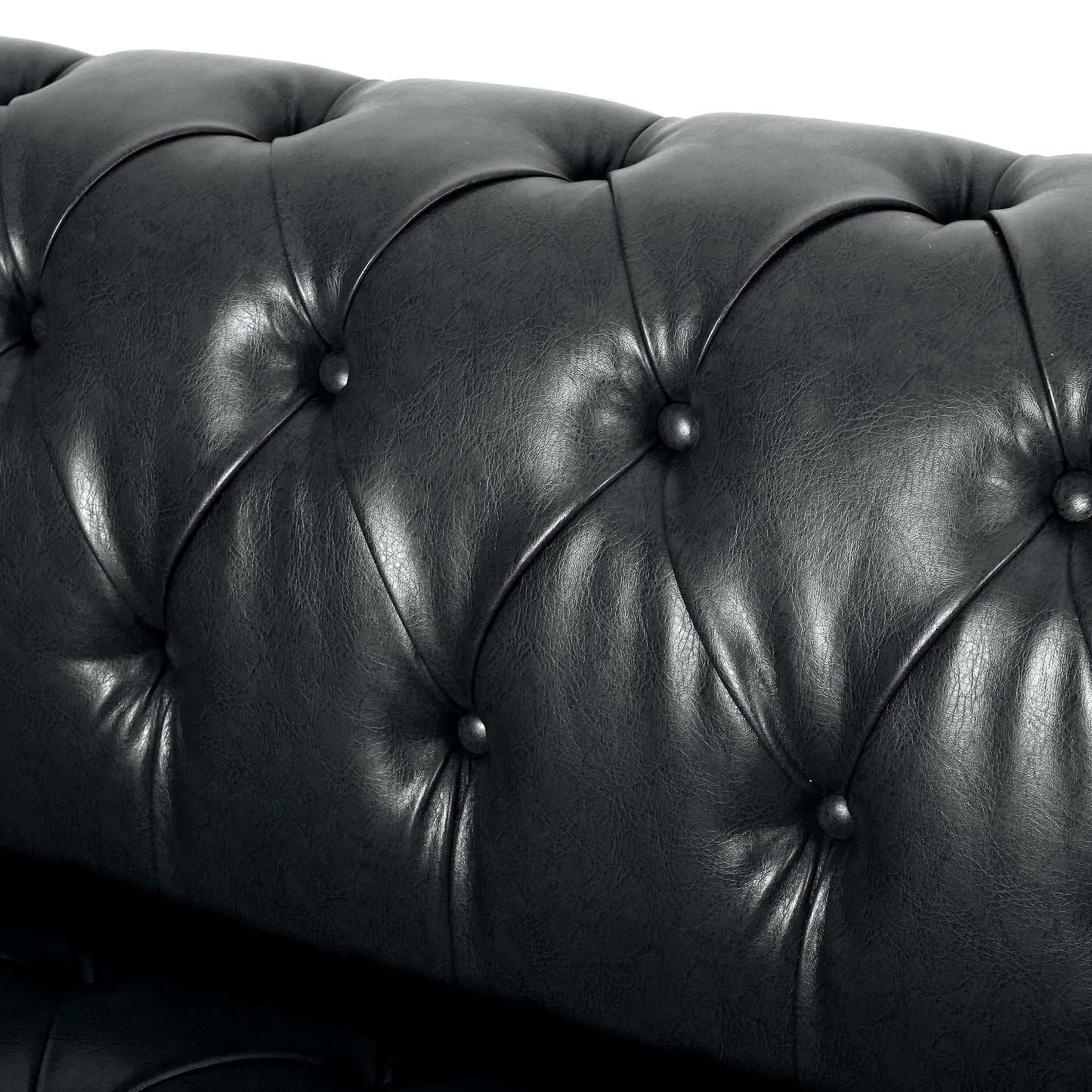 Christopher Knight Home Sagewood Tufted 3 Seater Sofa - Faux Leather - Midnight Black/Dark Brown