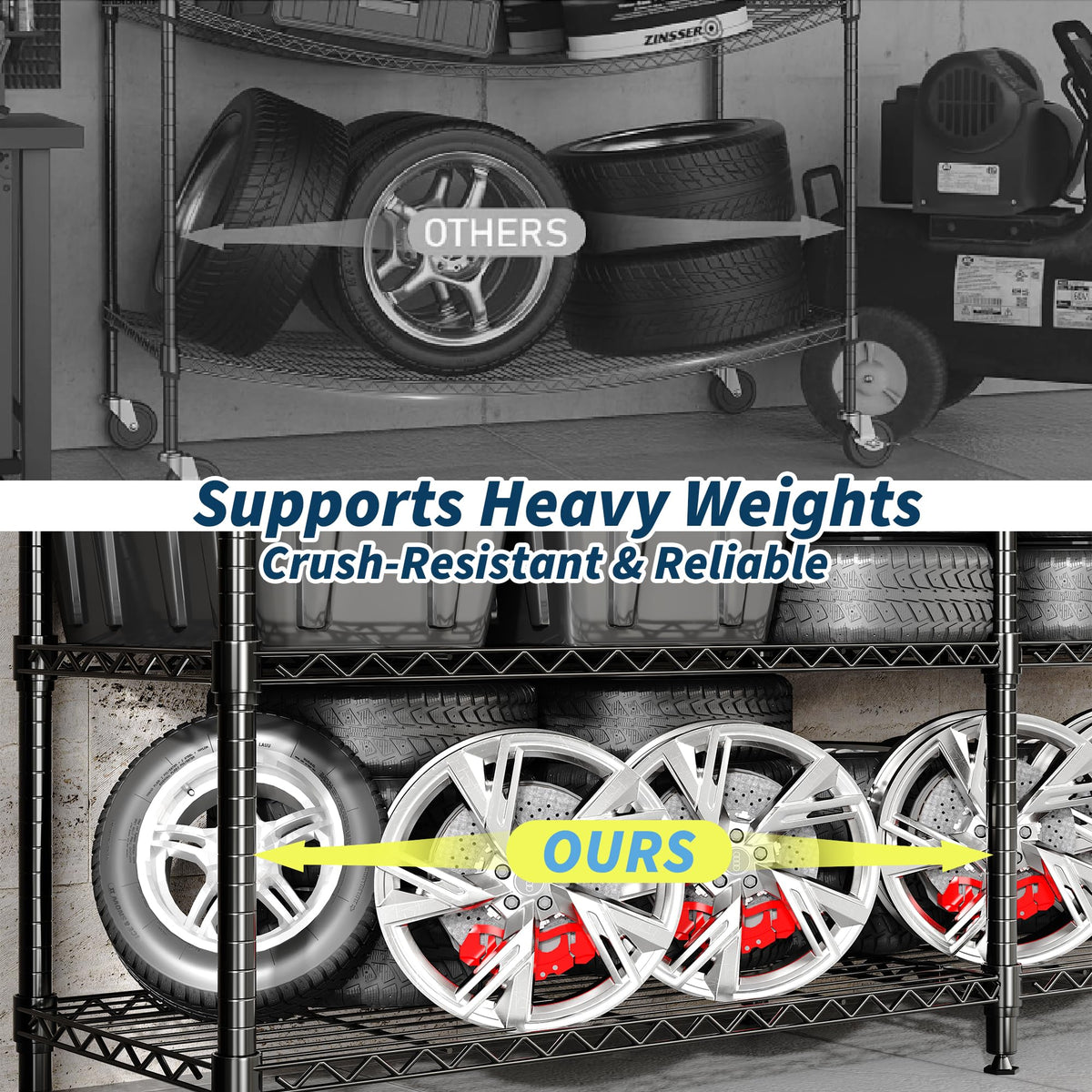 Garvee Storage Shelves 60" W Heavy Duty Metal Shelving Unit, 4-Tier Wire Rack Shelving for Kitchen Garage Storage, Load 1060LBS, Adjustable Wire Shelf for Pantry Room Basement, 13.8" Dx59.5 H, Black