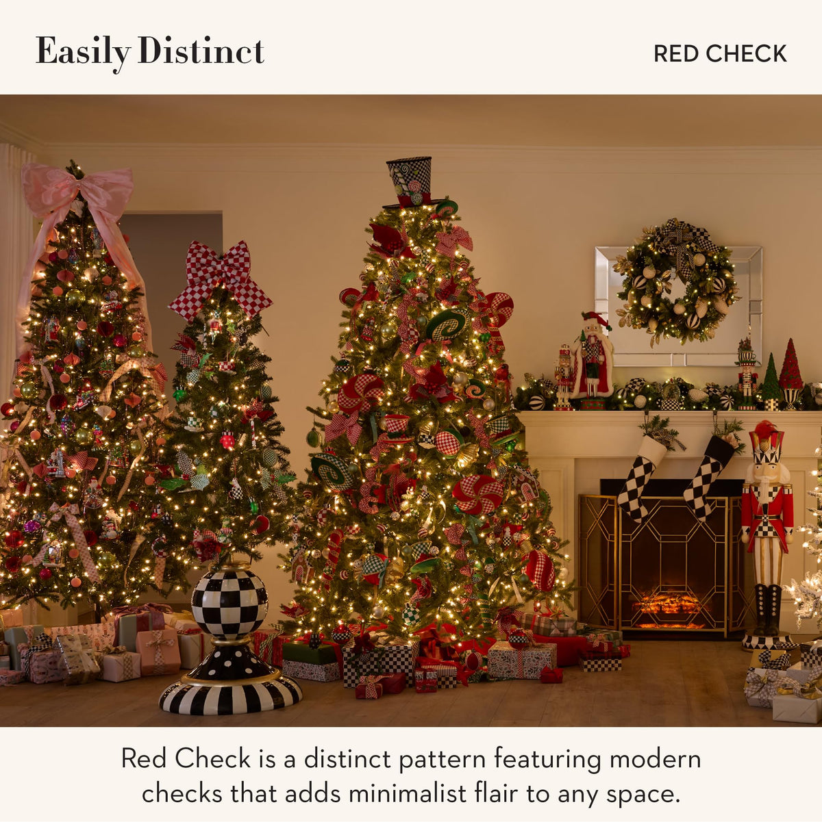 MACKENZIE-CHILDS Bow, Christmas Bow for Home Decor or Gifts, Large, Red-and-White Red Check