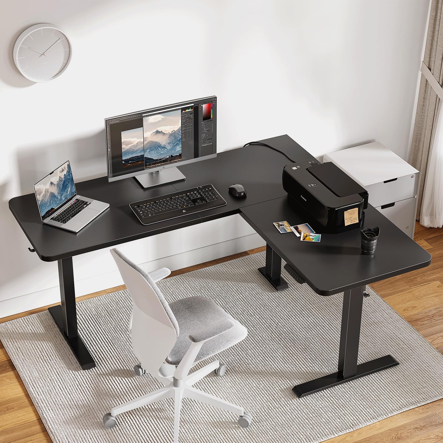 Cubiker L Shaped Standing Desk - 63 x 55 Inch Electric Adjustable Height Corner Standing Desk, Ergonomic Sit Stand Up Table with 3 Memory Buttons, Splice Board for Home Office, Black