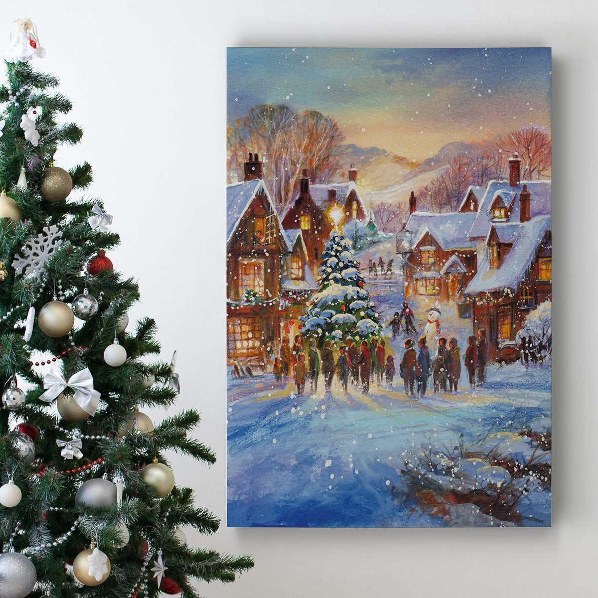 Renditions Gallery Abstract Christmas Art Prints for Home Decor Snowy White Christmas Canvas Wall Hanging Paintings for Bedroom Dining Living Room Office Home Kitchen Wall Decor - 32"X48" LT18