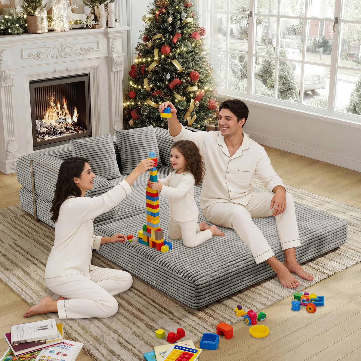 BSHOMGI Folding Sofa Bed, 4 in 1 Convertible Sofas to Lounger Comfy Floor Portable Foldable Sleeper Lazy Futon Couch Chair for Bedroom, Living Room (Light Gray, 53.15" Double Sofa)