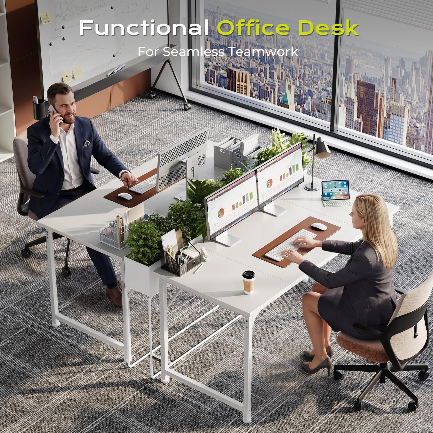 PRAISUN 47 Inch Computer Desk, Home Office Desk with Spacious Desktop, Modern Gaming Desk, Writing Study Table for Bedroom, Small Spaces, Work from Home Desk with Metal Frame, White