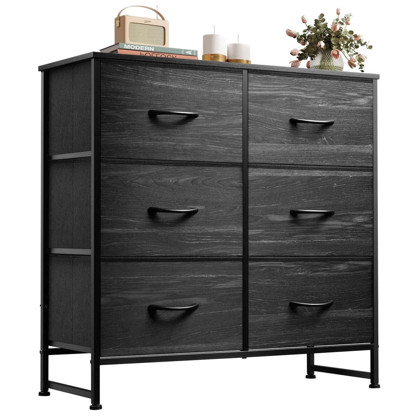 WLIVE Black Dresser for Bedroom, 6 Drawer Dresser, Storage Tower with Fabric Bins, Chest of Drawers for Closet, Living Room, Hallway