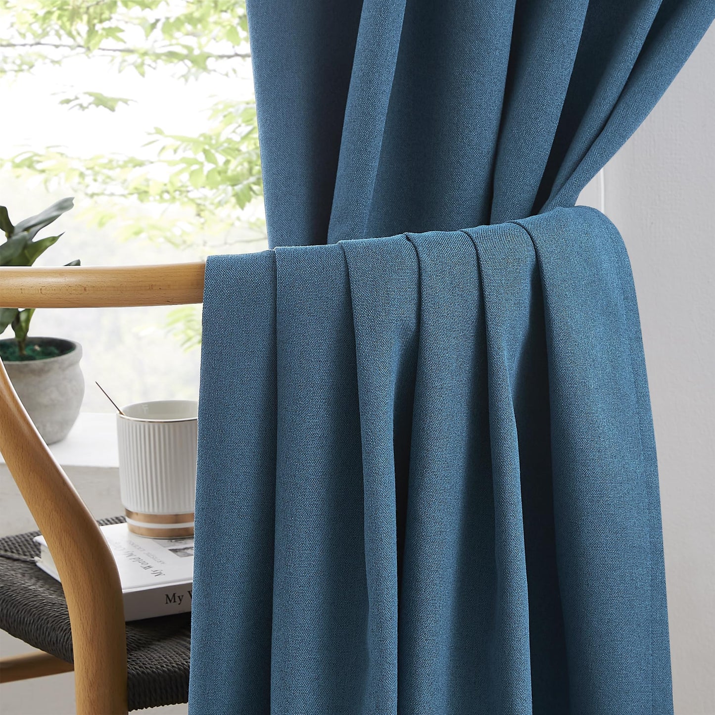 Thermal Insulated 100% Blackout Curtains 120 Inch Long 10 FT for Large Windows, Back Tab Pleated Linen Tall Drapes for Living Room Dining Room Office 2 Panels, 50 Wide Each Panel, Blue Denim