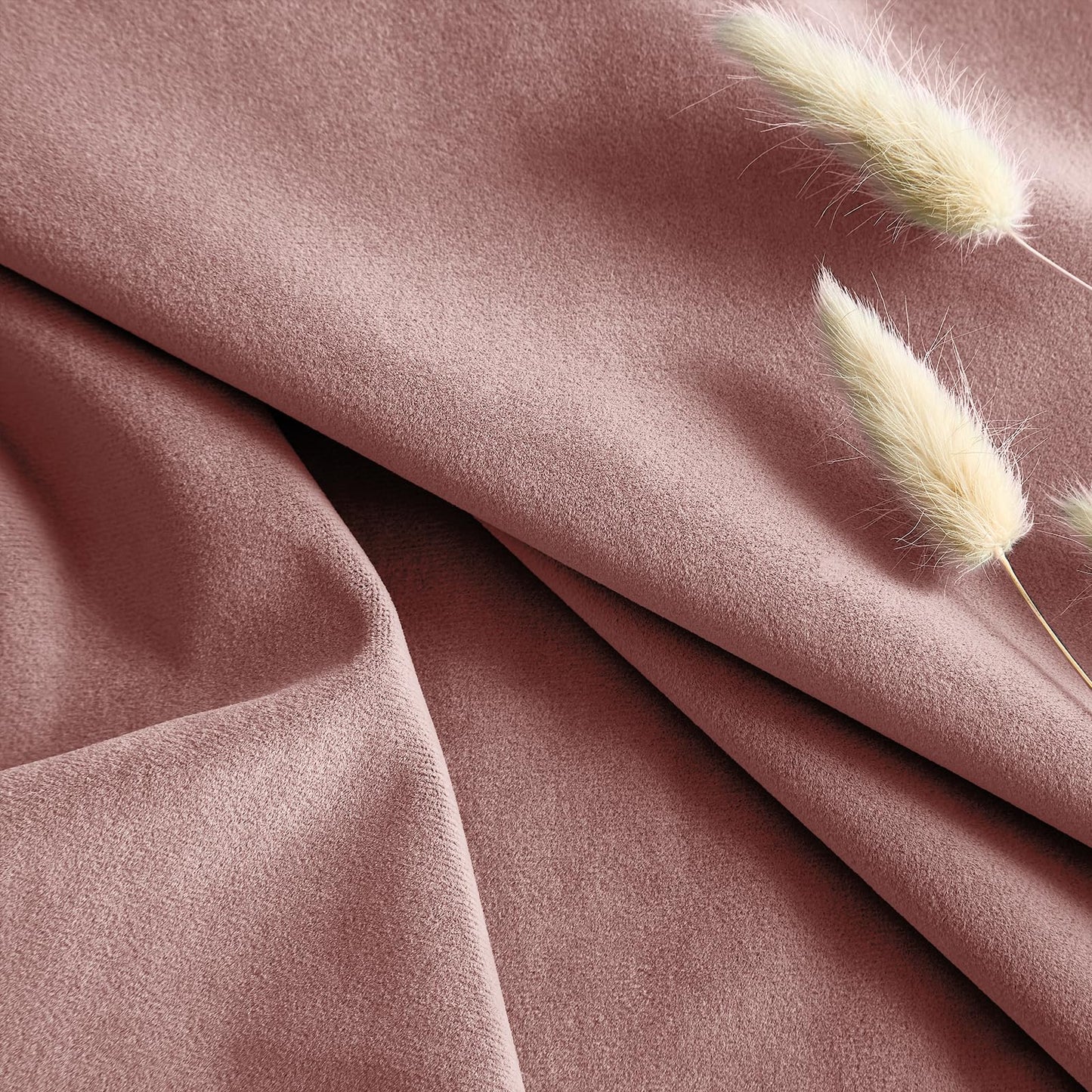 Melodieux Pom Poms Velvet Blackout Curtains for Bedroom Living Room, Vintage Luxury Thermal Insulated Rod Pocket Lined Drapes, 52" W x 84" L, Dusty Rose (2 Panels)