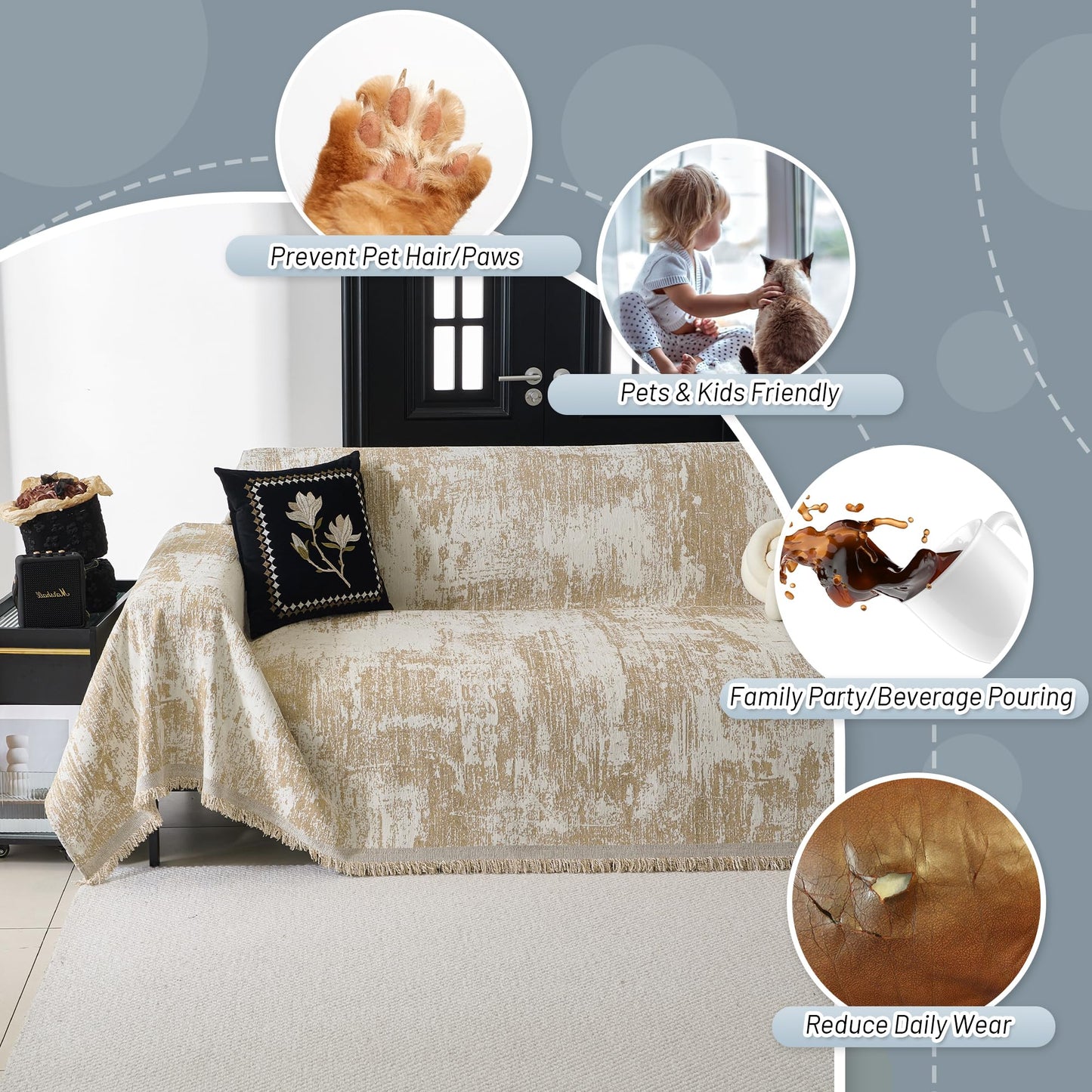 MYSKY HOME Couch Cover for Sectional Sofa Set for Dog Cat Pets Abstract Geometric Furniture Sofa Cover Washable Couch Cover 3 Seat Sofa Chenille Couch Protector Multi-Use Throw Blanket, 71" X134"