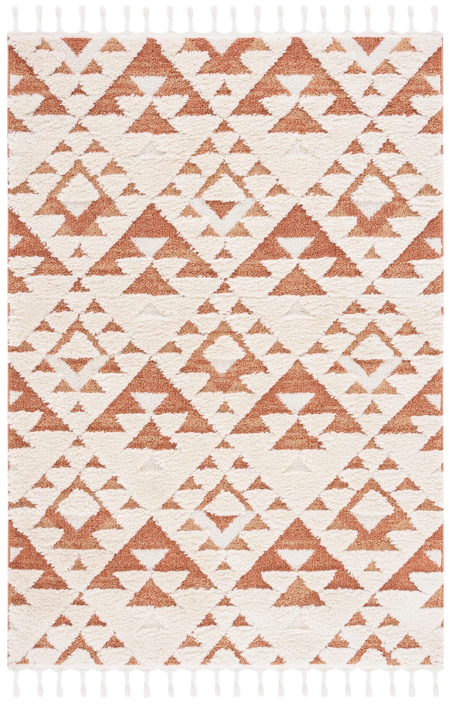 SAFAVIEH Moroccan Tassel Shag Collection Area Rug - 3' Square, Ivory & Brick Rust, Non-Shedding & Easy to Clean, Plush High-Low Texture, Ideal for Living Room, Bedroom, Dining Space (MTS688P)