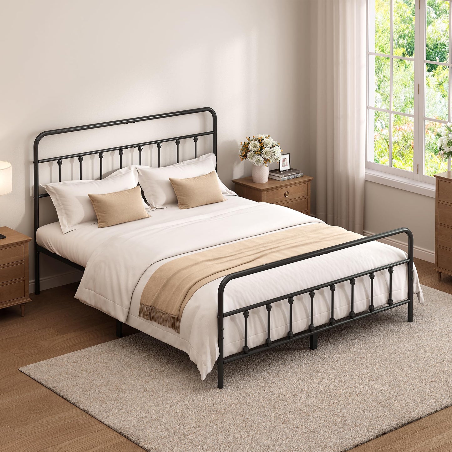 Chroark Full Size Black Metal Bed Frame with Headboard and Footboard, 12 Inch Underbed Storage Space, Heavy Duty Mattress Foundation with Steel Slat Support No Box Spring Needed