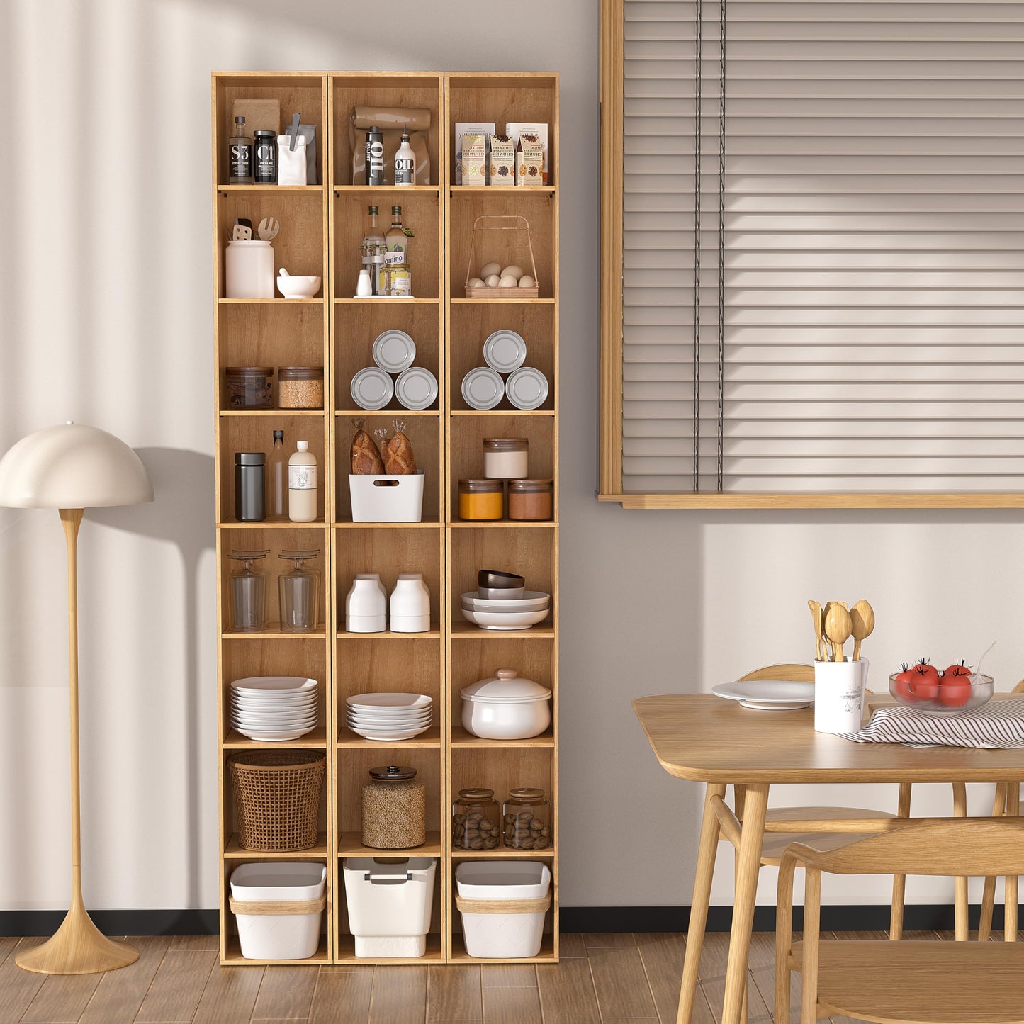 NewBeth 8-Cube Storage Organizer Bookcase, Oak Tall Narrow Bookshelf, Freestanding Open Cubby Storage Shelf, Display Cabinet for Living Room Bedroom Home Office