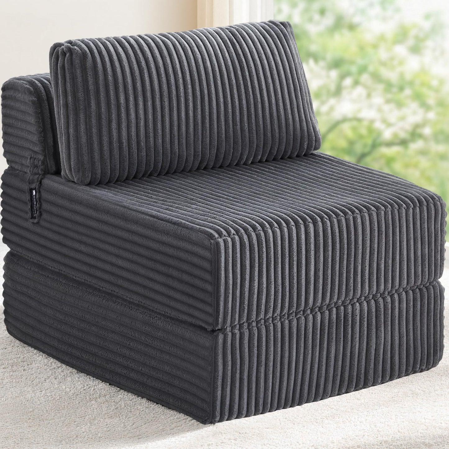 MEGAYES Convertible 4-in-1 Folding Sofa Bed Boneless Sleeper Chair Couch Foldable Chaise Lounger & Mattress Pocket Coils+Foam Medium Support, Portable No Assembly for Living Room/Bedroom, Single XL