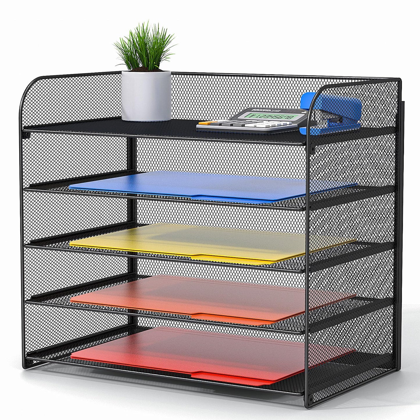 A4/Legal/Letter Size，5 Tier Mesh Letter Tray File Organizer,15.2 x 9.5 x 13.4 inches,Office File Folder Holder,Space Saving,Black