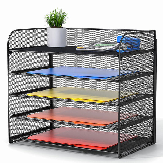 A4/Legal/Letter Size，5 Tier Mesh Letter Tray File Organizer,15.2 x 9.5 x 13.4 inches,Office File Folder Holder,Space Saving,Black