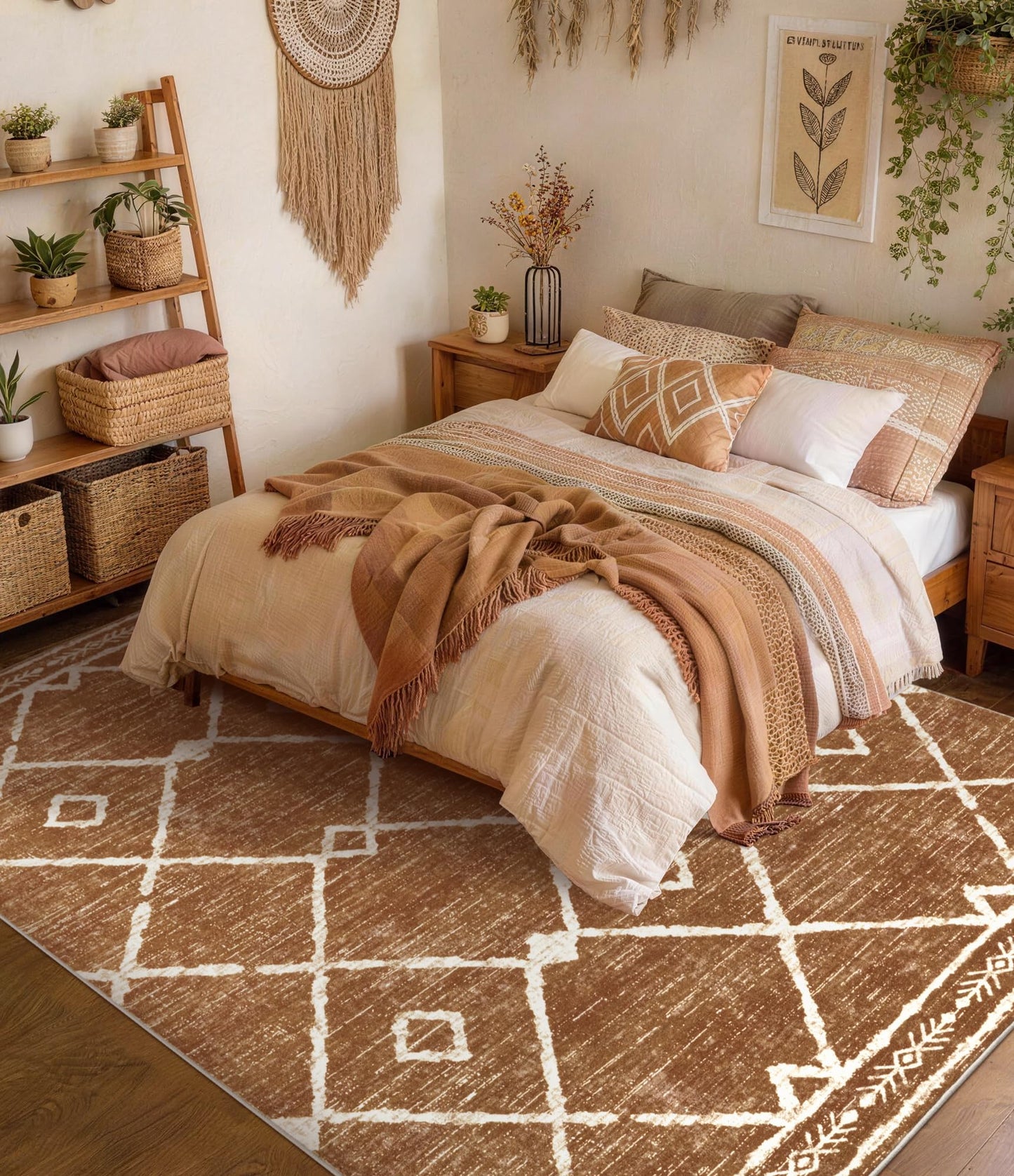 YIHOUSE Western Rugs for Living Room, 6x9 Moroccan Area Rug, Aztec Burnt Orange Large Rug, Southwestern Soft Low-Pile Washable Rugs for Bedroom, Dining Room