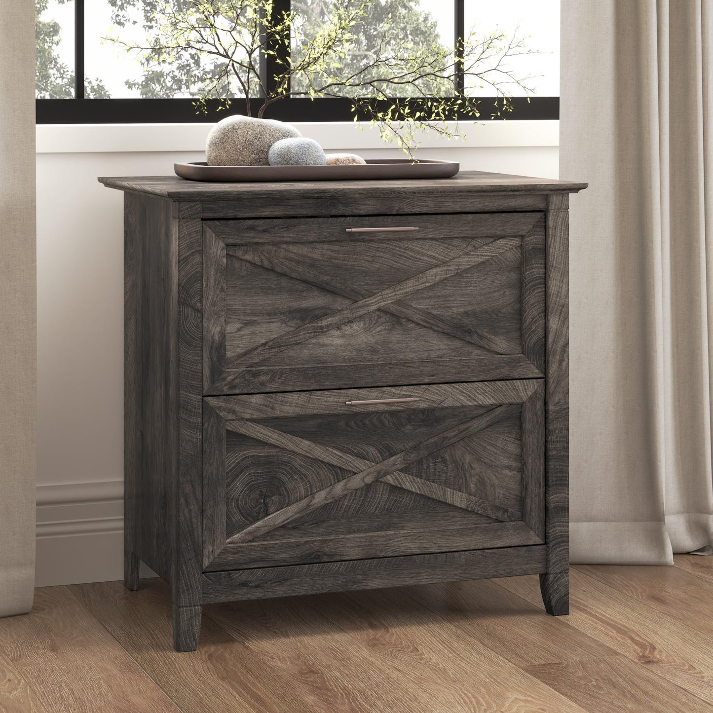 Bush Home Key West 2 Drawer Lateral File Cabinet in Dark Gray Hickory, Document Storage for Home Office, Accent Chest with Drawers