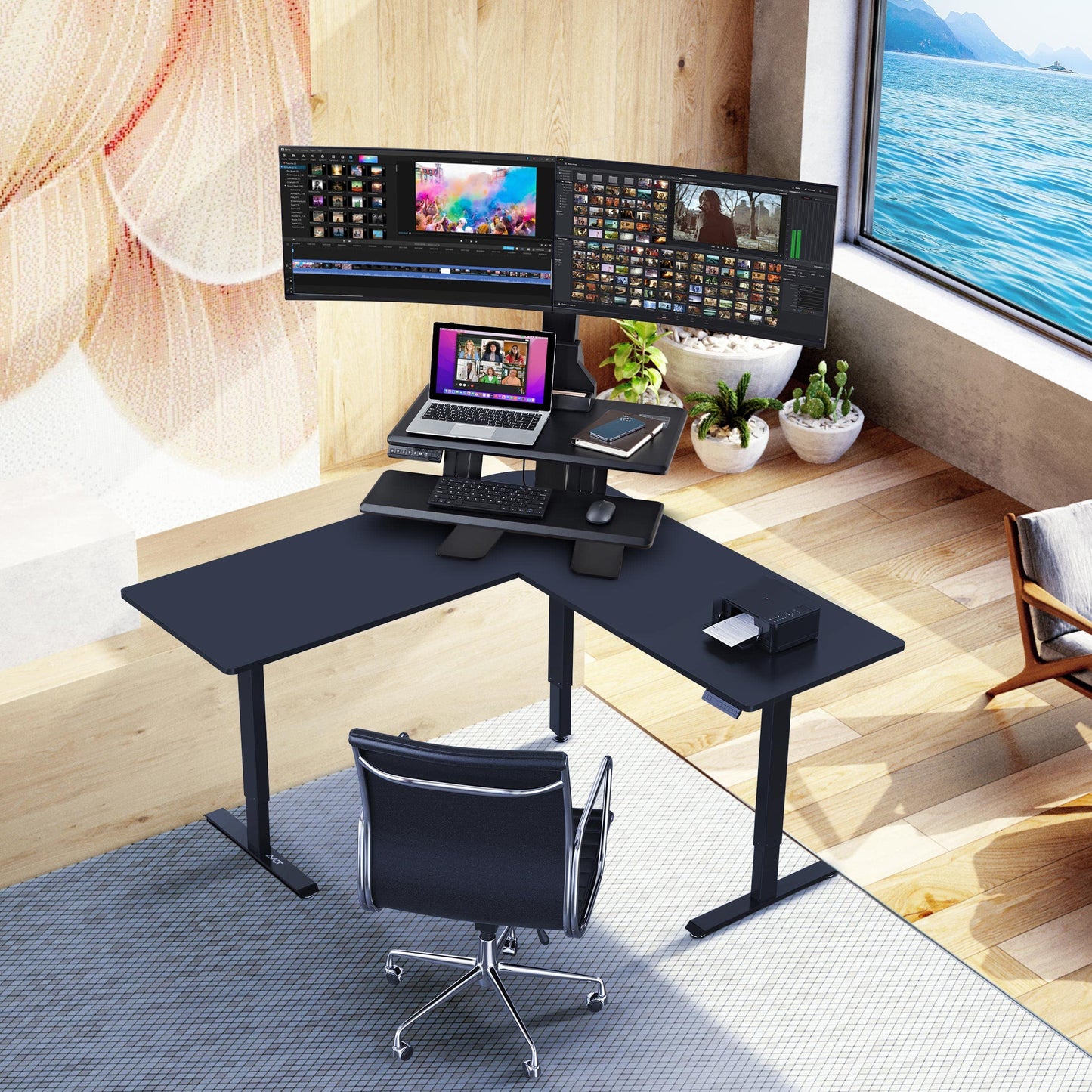 AVLT Electric Standing Desk Converter for Dual 32" Monitors, Motorized Sit to Stand Riser with 28"x16" Tabletop, Large Keyboard Tray, Height Adjustable, Sturdy Base, Small Footprint