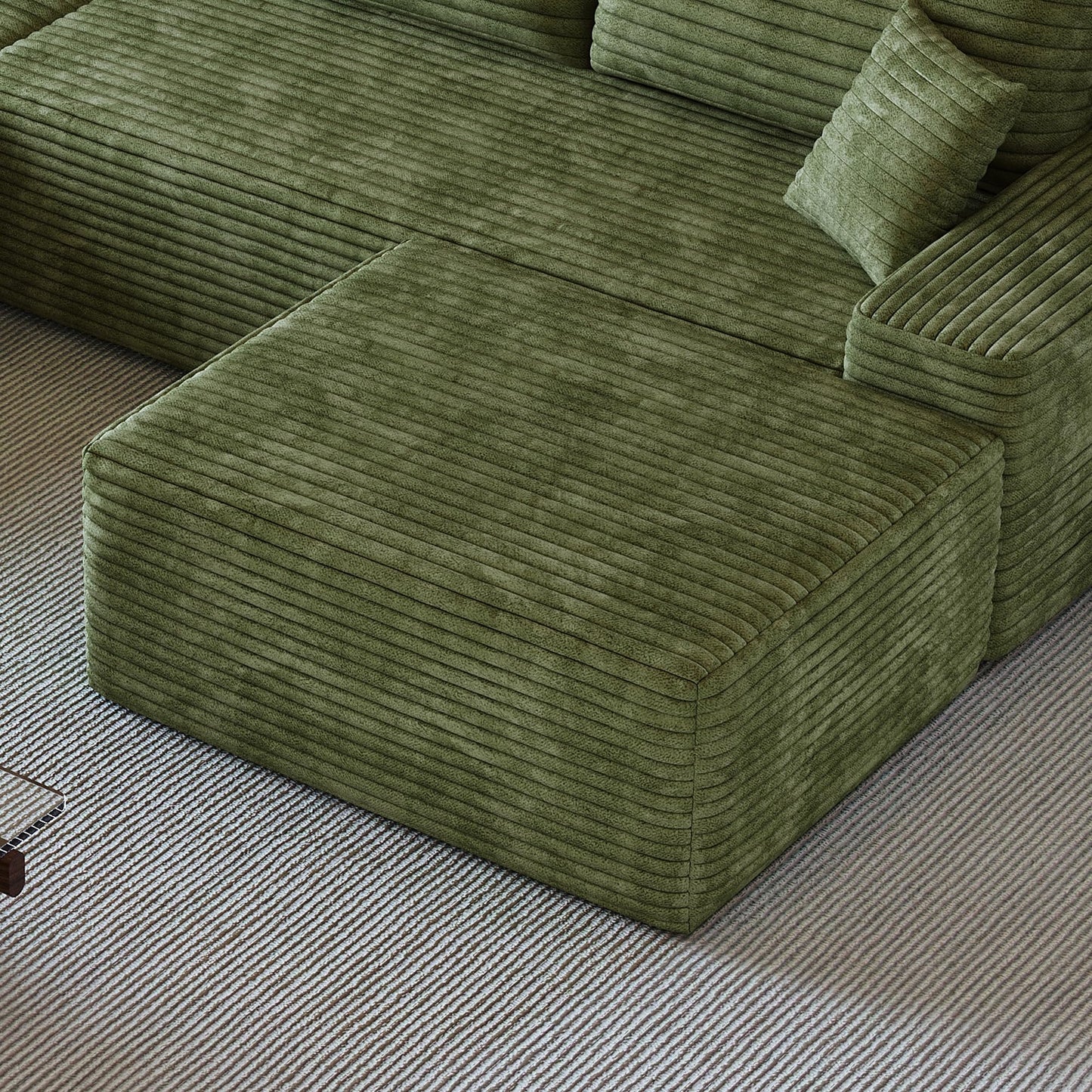37.4 Inch Oversized Ottoman for Couch, Corduroy Upholstered Footrest with Compressed Memory Foam, Modular Sectional Cloud Pouf, No Assembly Required, DIY Combination, Green