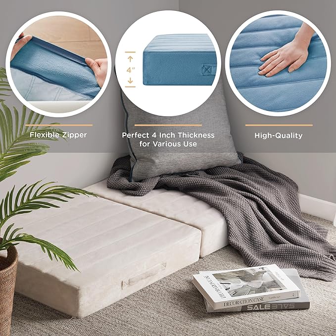 Codi High Density Foam Floor Pillow 2 Sets, Large Meditation Cushions Seating