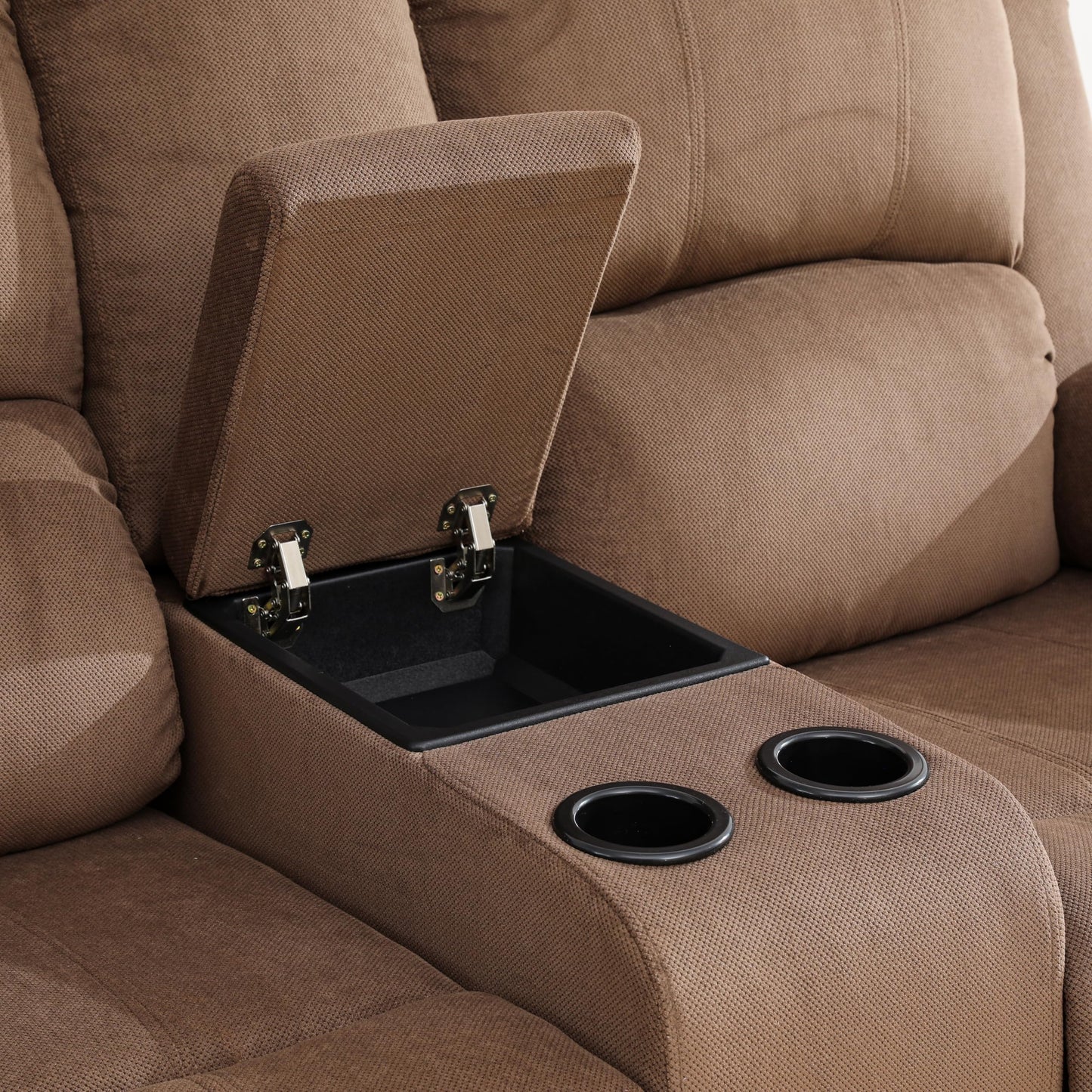 Manual Reclining Sofa Set, 3-Piece Brown Corduroy Recliner with Drop-Down Table & Storage Console, Cozy Living Room Furniture with Cup Holder for Home, Apartment