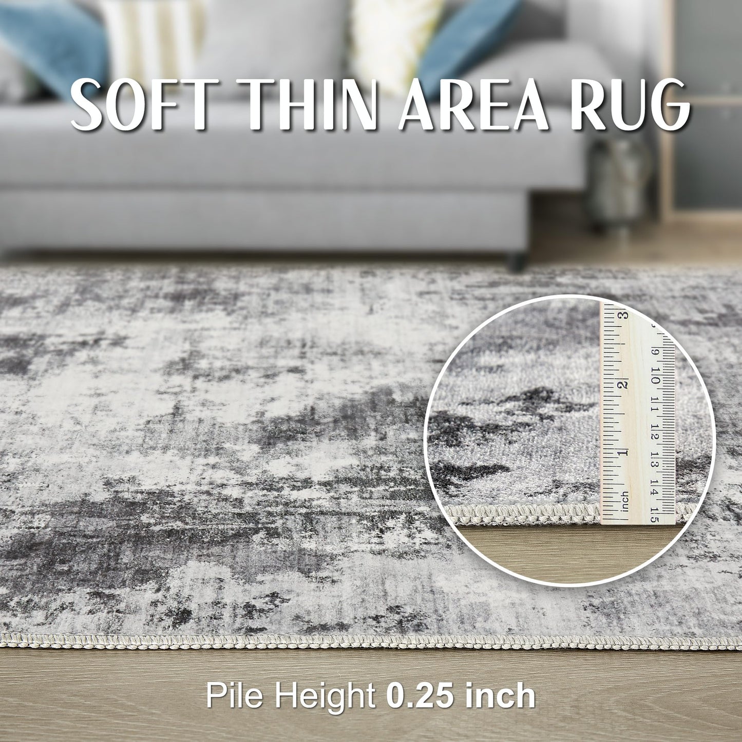 TARANCH Abstract 10x14 Area Rug: Machine Washable Non Slip Ultra Thin Low-Pile Carpet, Soft Stain Resistant for Living Dining Room Bedroom, Kid Pet Friendly, Robot Vacuum Compatible - Grey